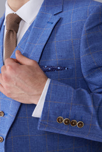 FINN Light Blue Check Three Piece Linen Suit
