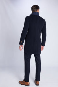 Greyson Single Breasted Navy Wool Coat