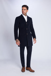 Greyson Single Breasted Navy Wool Coat