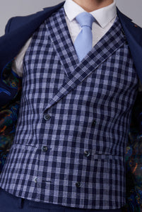 Thomas Blue & White Check Double Breasted Waistcoat