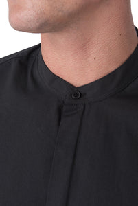Collar Detail of JOSHUA Black Grandad Cotton Shirt