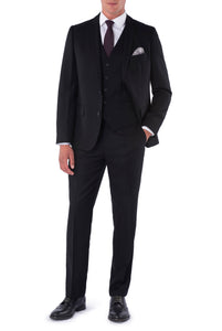 CALEB Black Three Piece Slim Fit Suit
