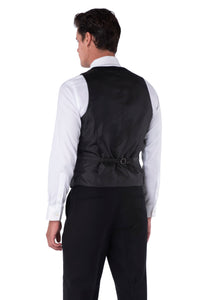 Back of Waistcoat of CALEB Black Three Piece Slim Fit Suit