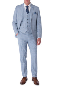 NATHAN Blue Check Three Piece Slim Fit Suit