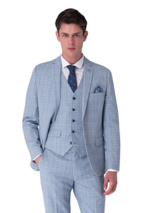 NATHAN Blue Check Three Piece Slim Fit Suit