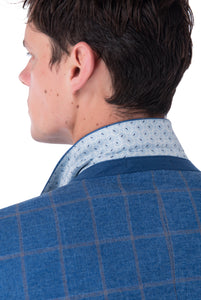 Collar of WILLIAM Blue Check Double Breasted Suit