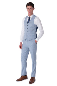 Waistcoat of NATHAN Blue Check Three Piece Slim Fit Suit