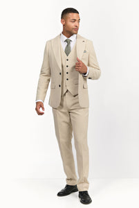 Ralph Wool Tweed Three Piece Slim Fit Suit in Oatmeal