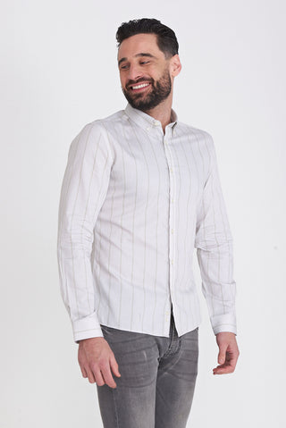 Harry Brown Cotton Twill Striped Shirt in Grey