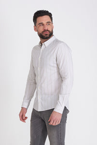Harry Brown Cotton Twill Striped Shirt in Grey